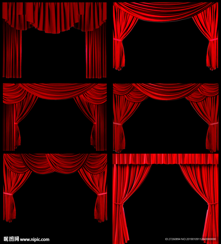 6个红色舞台幕布