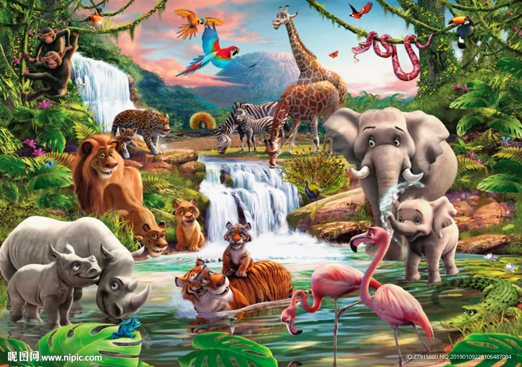 抽象森林动物树木背景墙