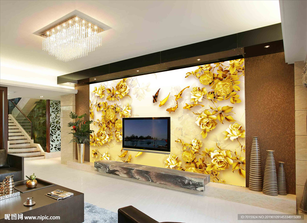 九鱼图 鸿运当头 大理石背景