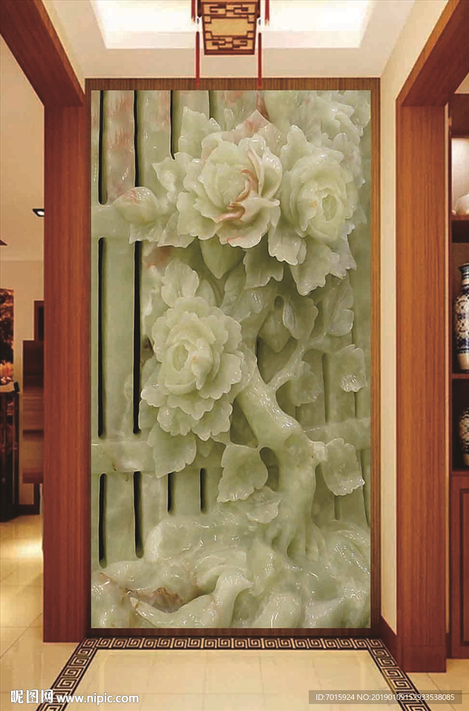 中式背景 3D背景 玉雕花瓶