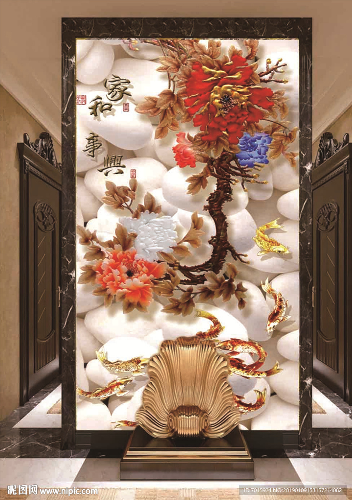 中式背景 3D背景 玉雕花瓶