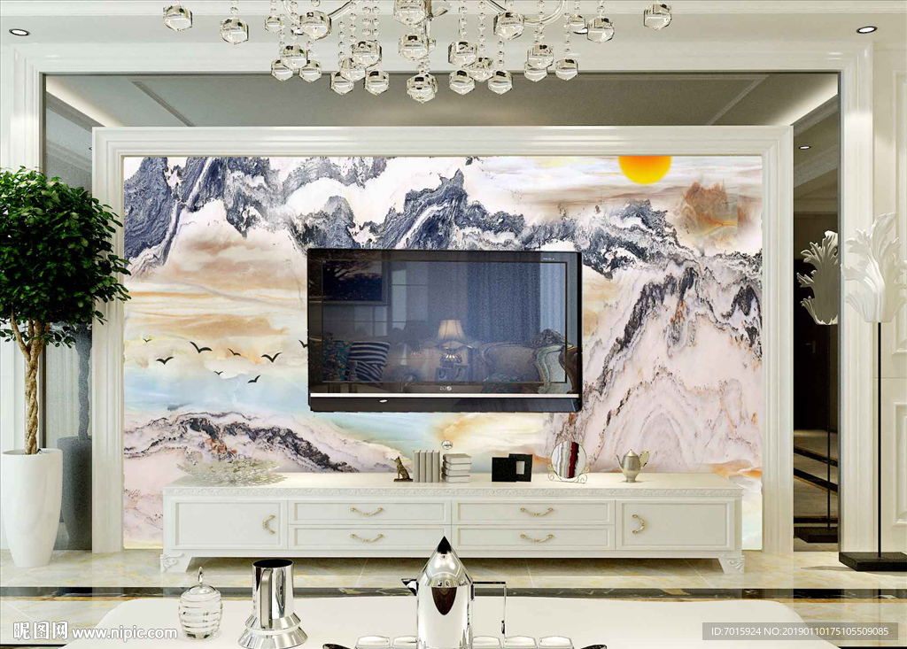 大理石背景墙 工装背景墙 淡雅