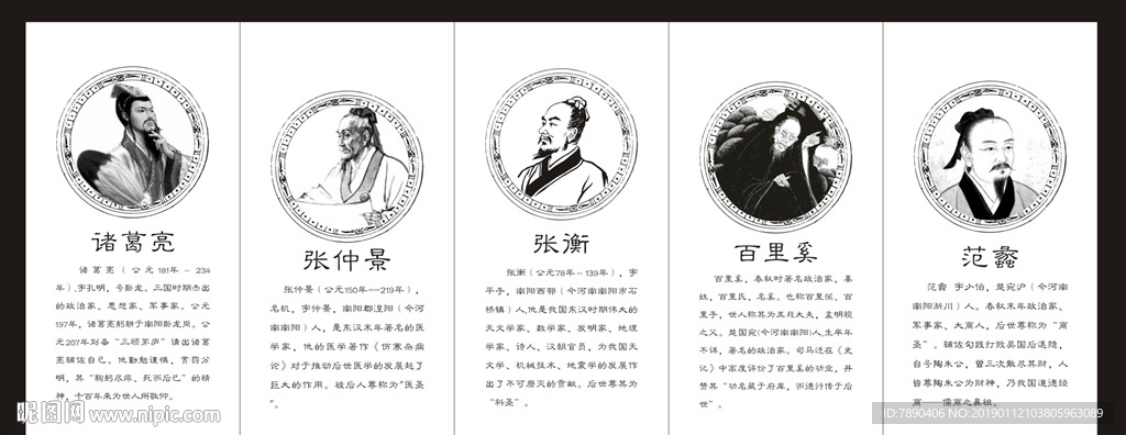 教育名人诸葛亮张仲景张衡范蠡