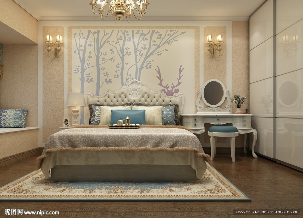 简欧麋鹿森林床头背景硅藻泥矢量