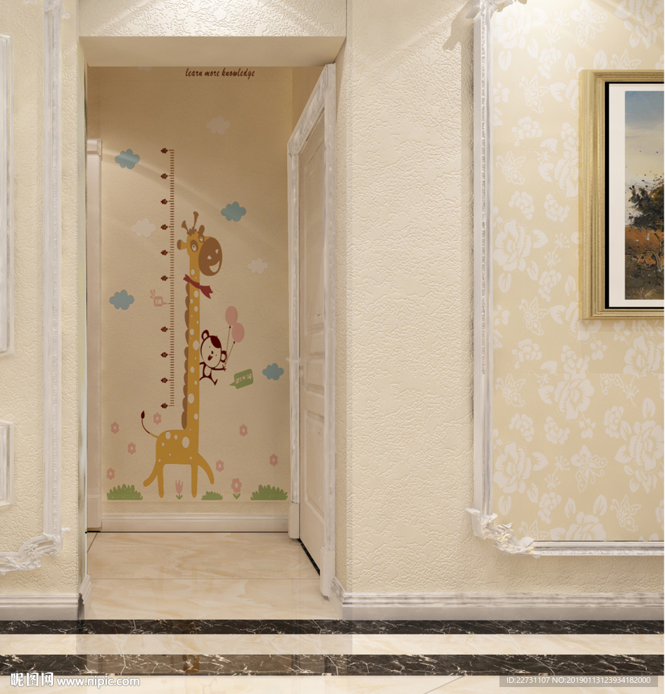 儿童房长颈鹿量身高矢量图