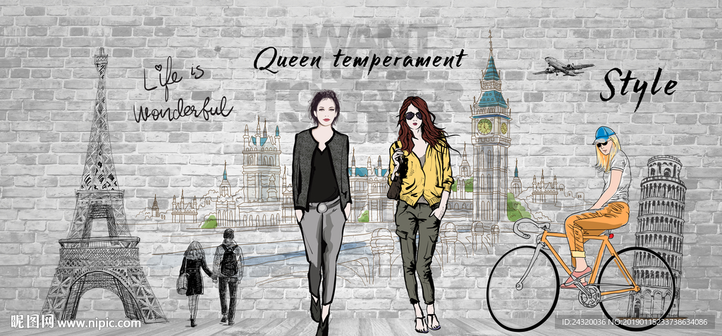 时尚美女服饰装饰画背景墙