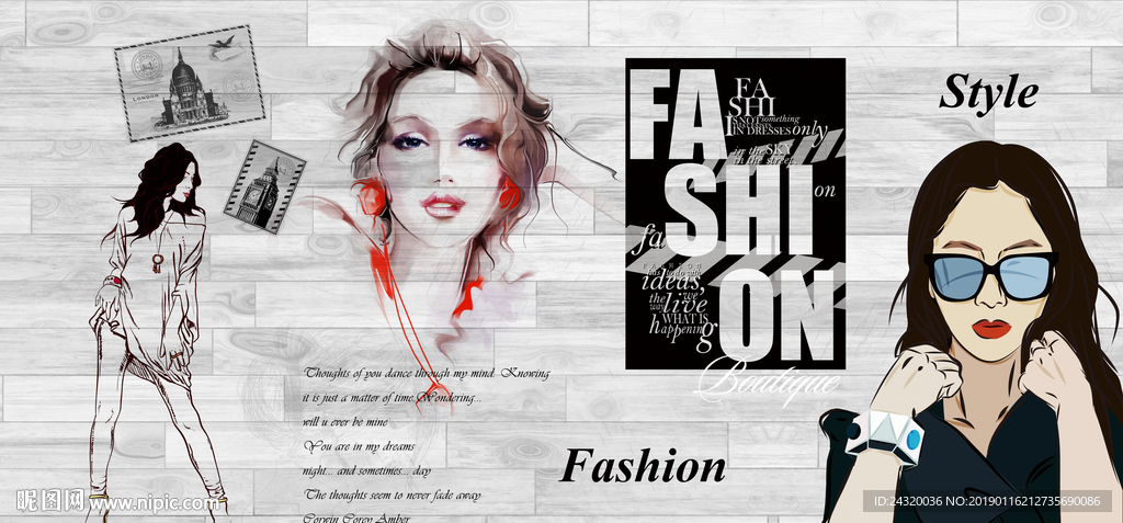 时尚潮流美女服装背景墙装饰画