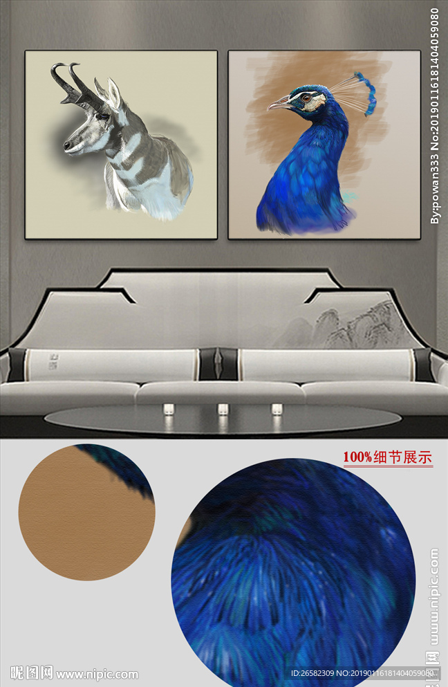 欧式复古蓝孔雀动物装饰画