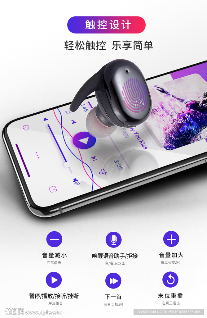 分体式蓝牙耳机操作介绍