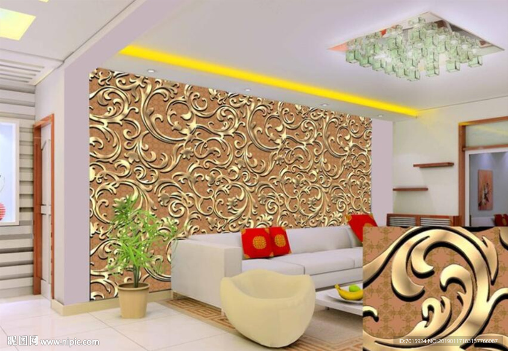 欧式花纹电视背景墙