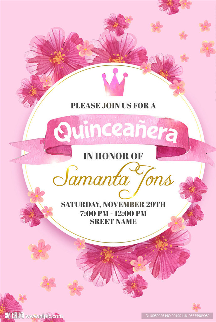 手绘油墨油画水彩蝴蝶花婚庆邀请