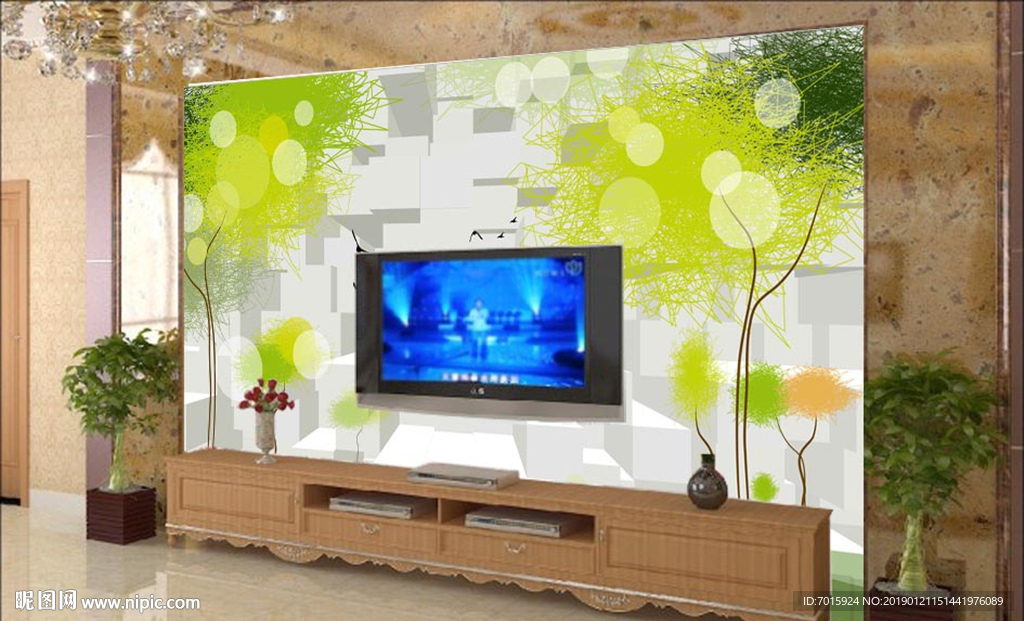 3D艺术树电视背景墙
