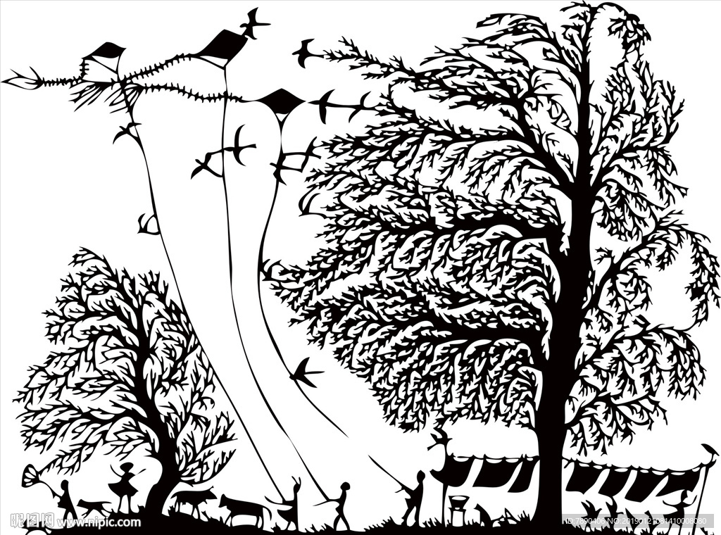 硅藻泥秋意放风筝矢量