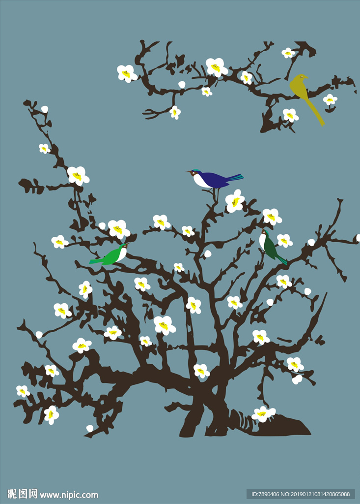 硅藻泥梅花鸟矢量图