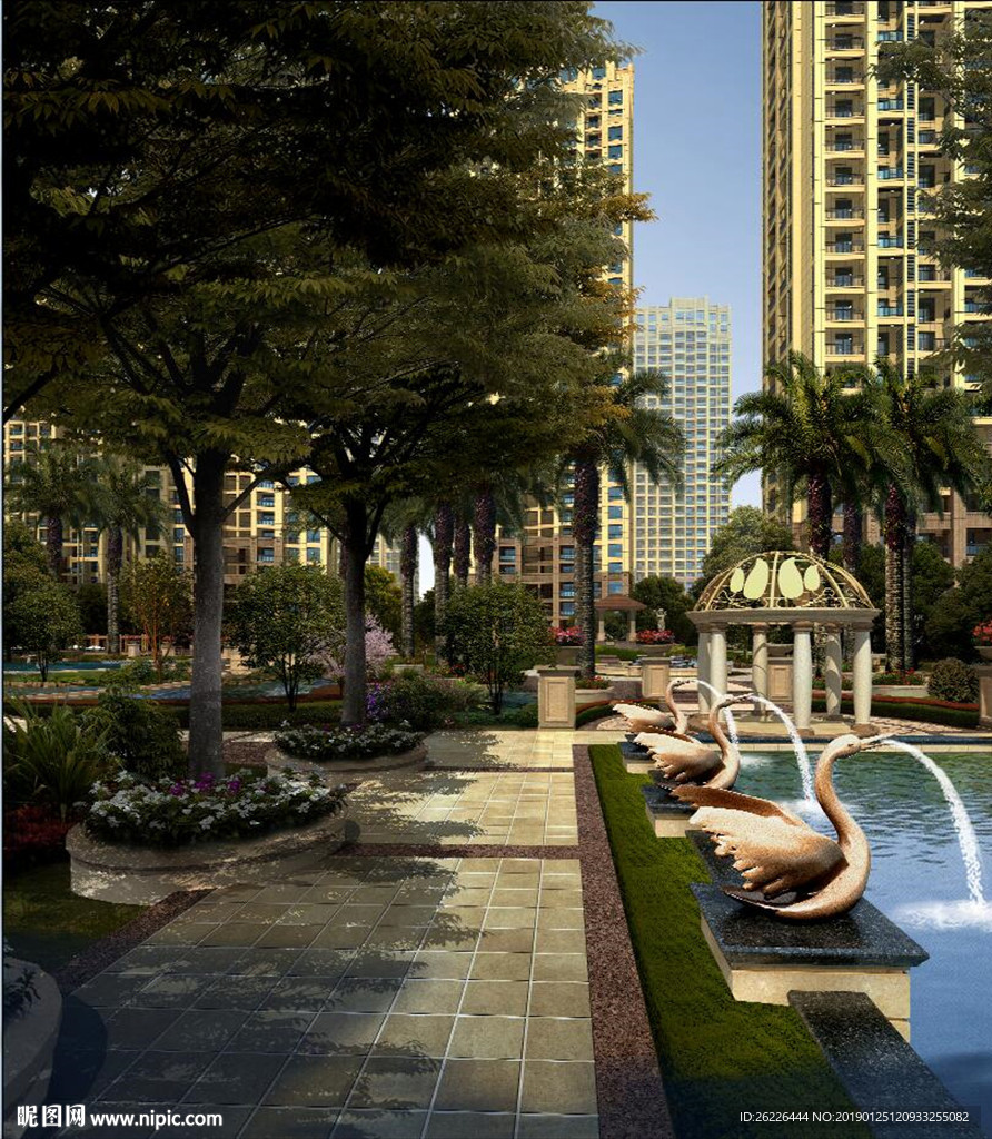 小区花园广场局部效果图