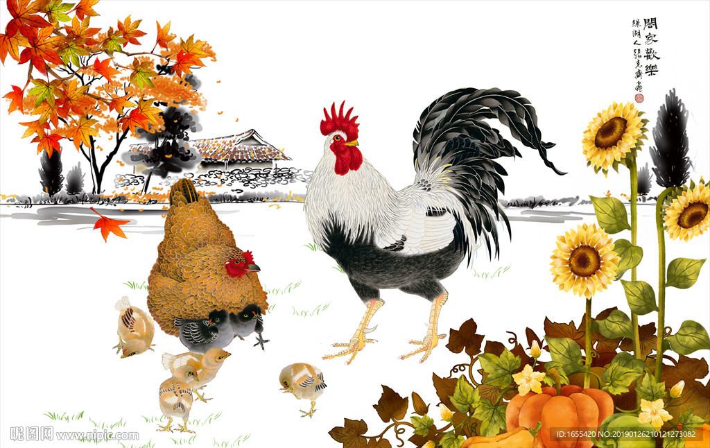 国画公鸡海报