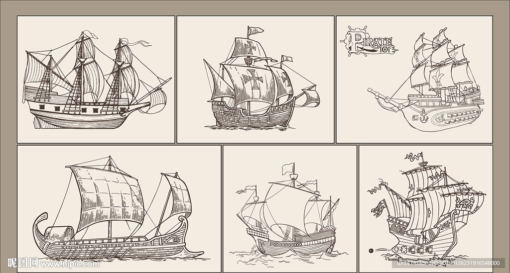 矢量手绘海盗船系列