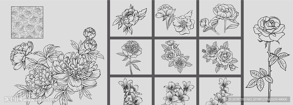 矢量白描花卉系列