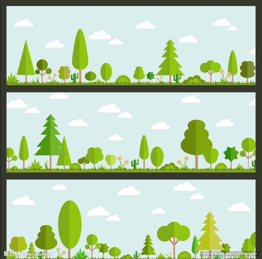 矢量卡通绿树草地