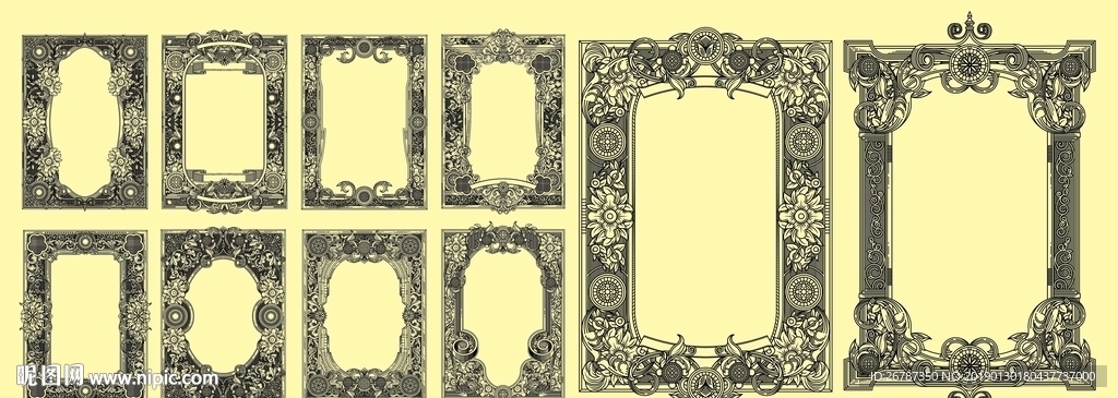 矢量欧式线描艺术边框