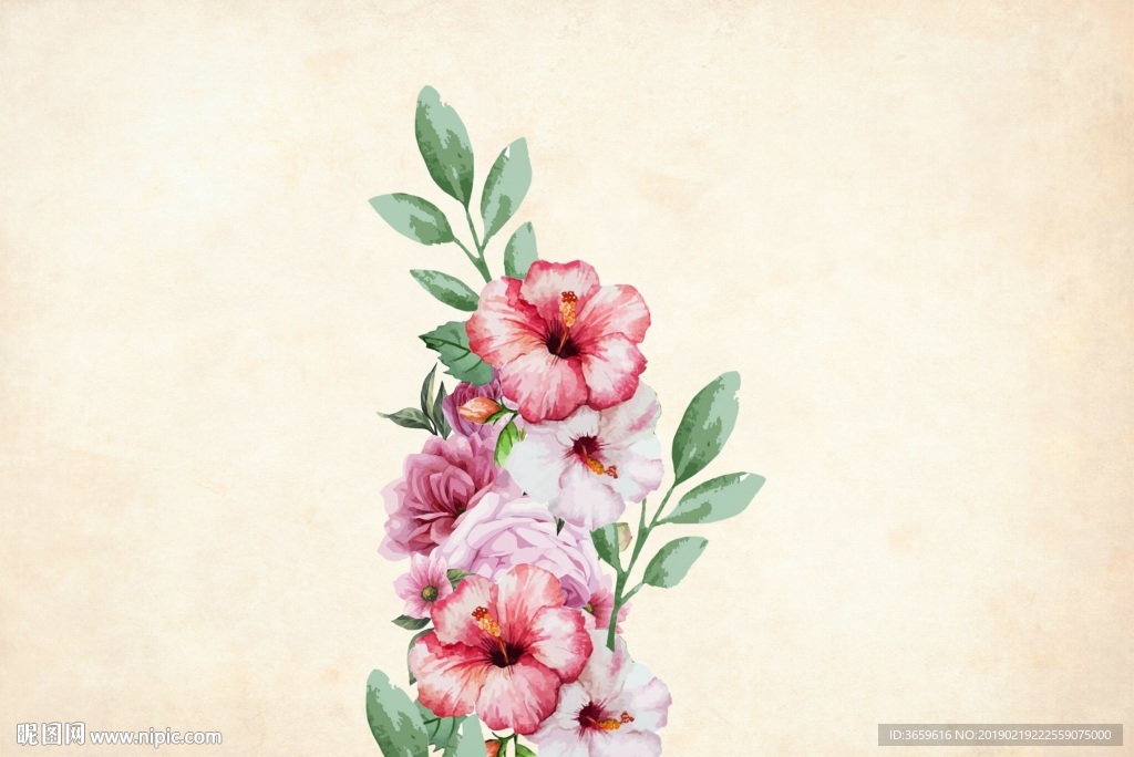 大红花底纹背景