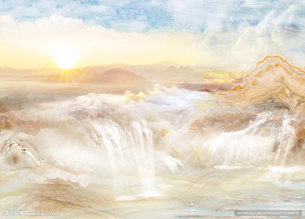 大理石纹理山水风景画背景墙