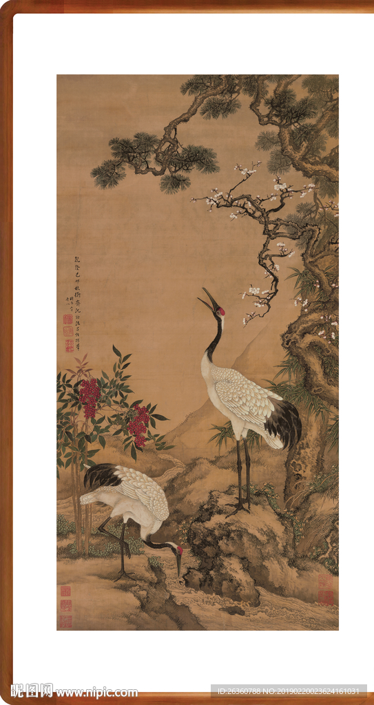 清沈铨松梅双鹤图