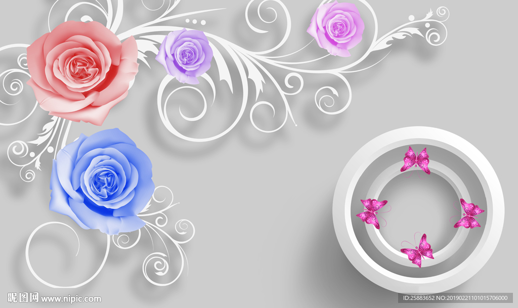 唯美花藤3D电视背景墙