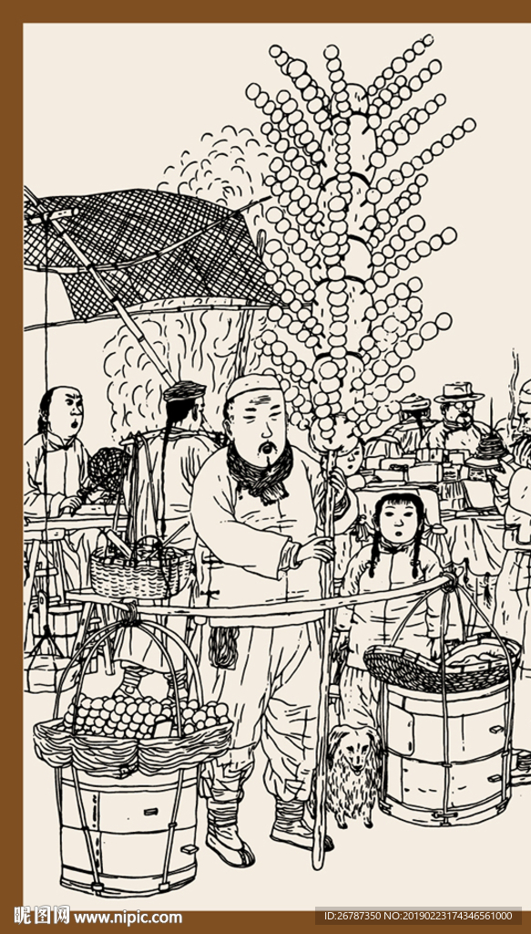 矢量手绘集市冰糖葫芦