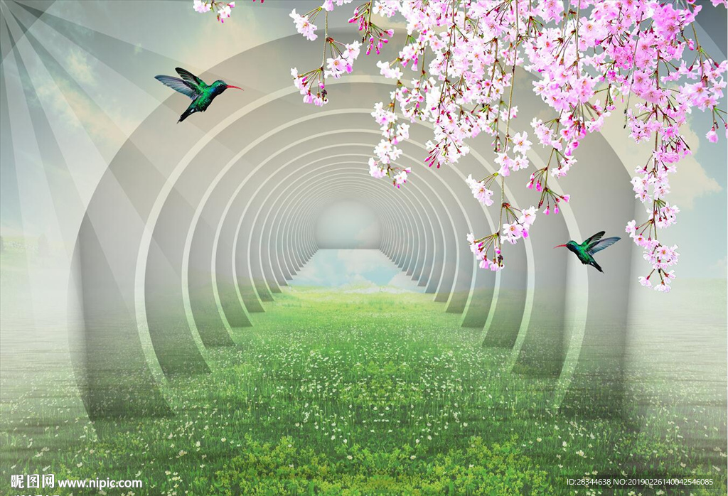 3D空间花鸟背景墙