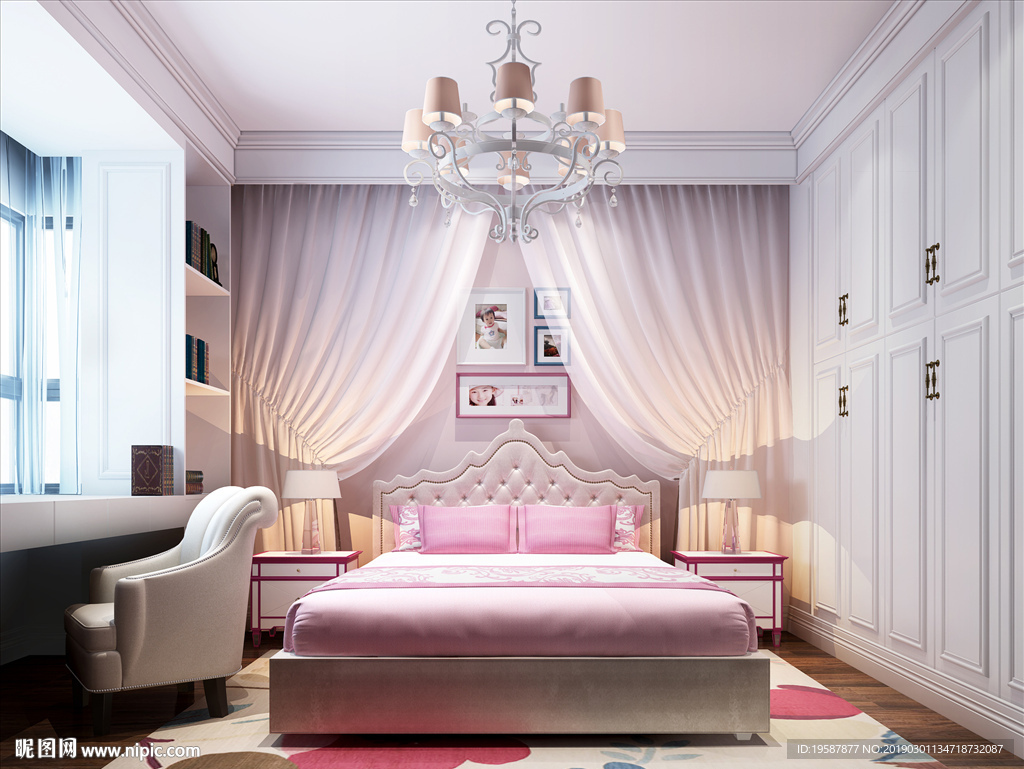 儿童房女儿房模型效果图