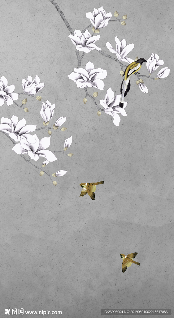 大型竖幅山水花鸟