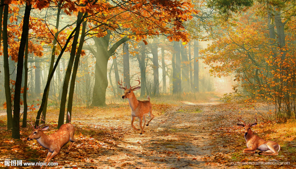 抽象森林树木梅花鹿背景墙