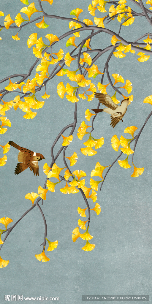 新中式创意工笔画发财树玄关屏风