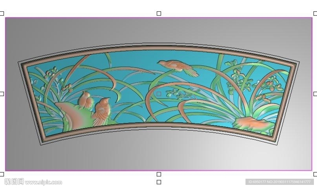 四季花鸟扇形兰花鸟精雕浮雕