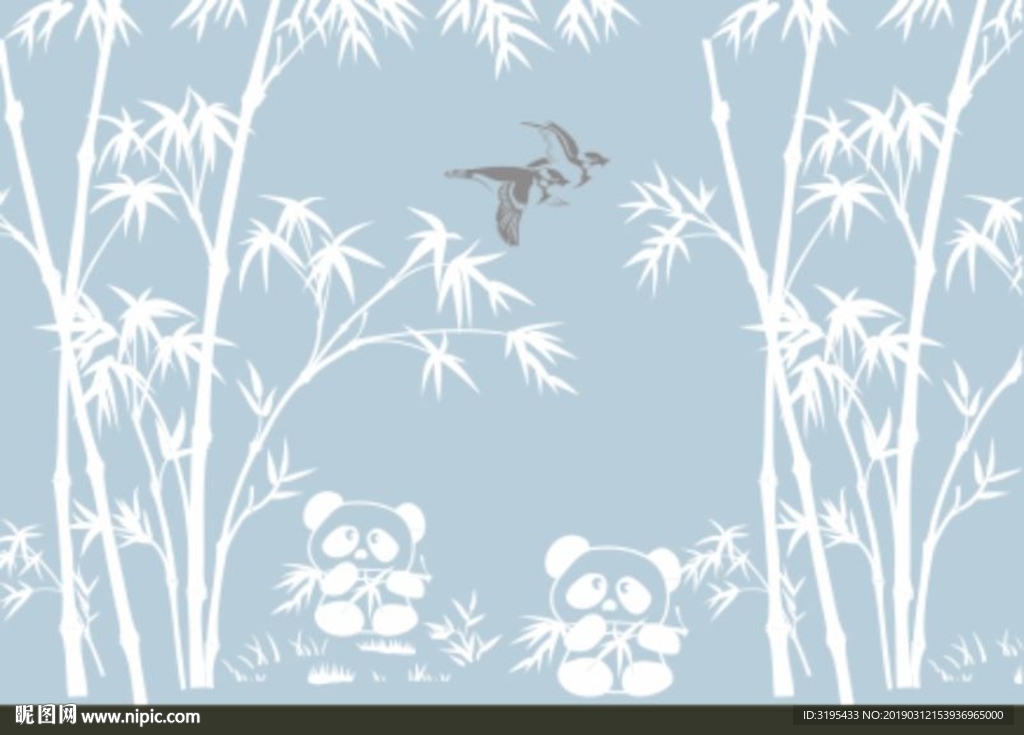 竹子小鸟 硅藻泥矢量图