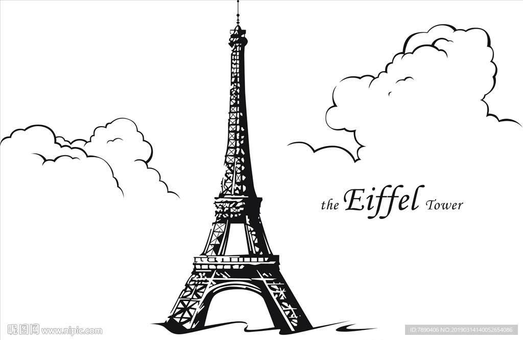 硅藻泥矢量埃菲尔铁塔云朵卡通