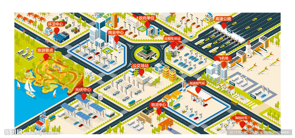 等距插画 等距房屋 等距树木