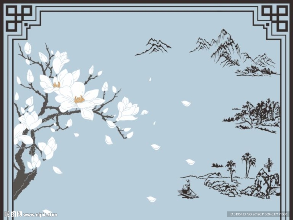 玉兰花矢量 山水矢量