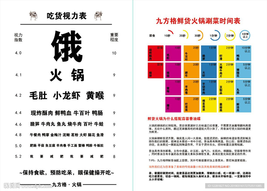 吃货视力表 火锅涮菜时间表