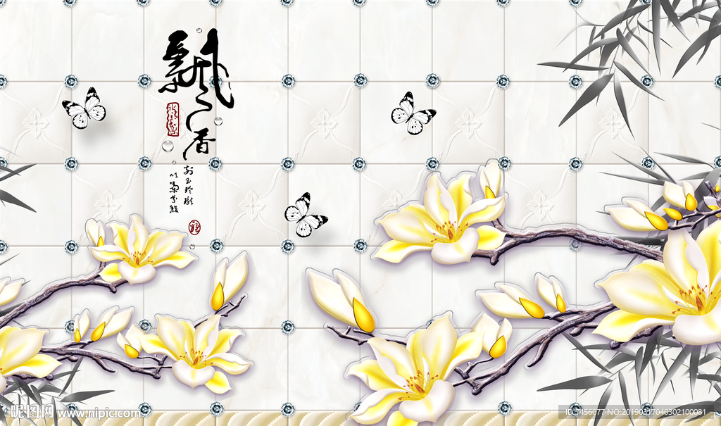 飘香兰花彩雕立体背景墙