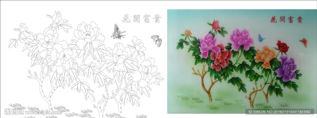 花开富贵牡丹线稿图