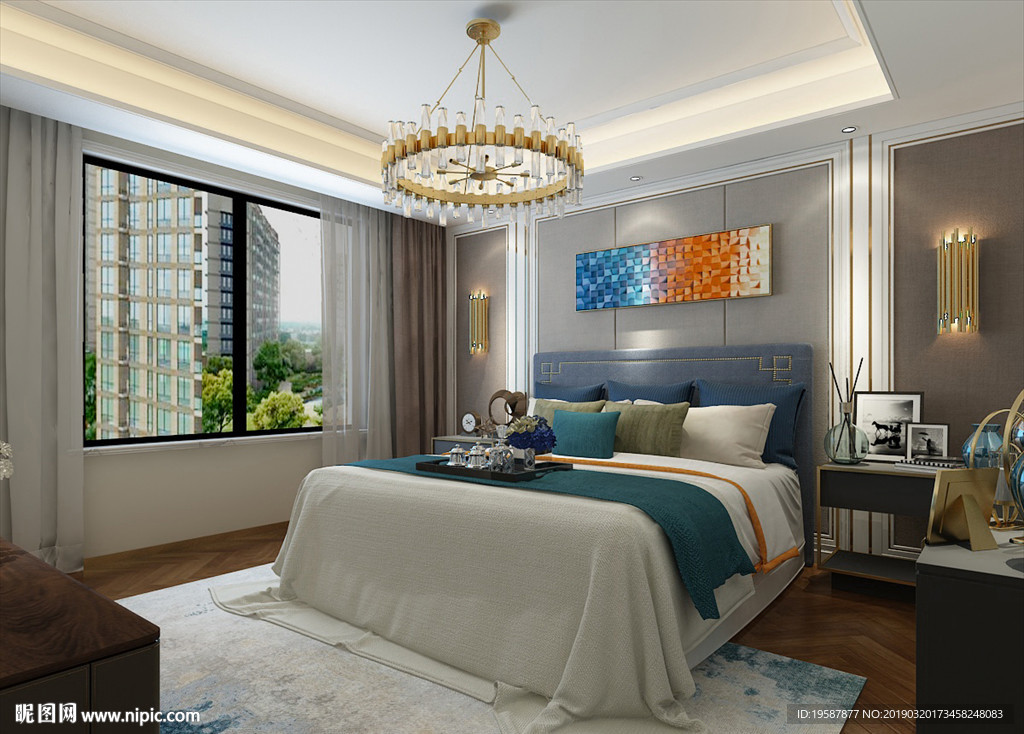 现代轻奢卧室模型效果图