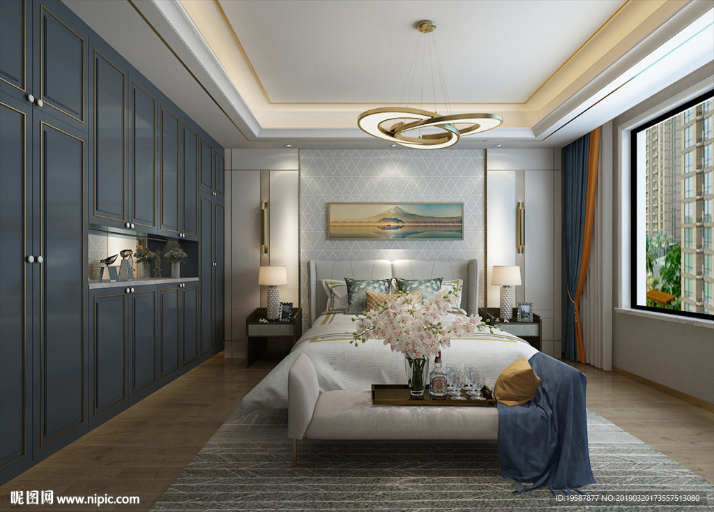 现代轻奢卧室模型效果图