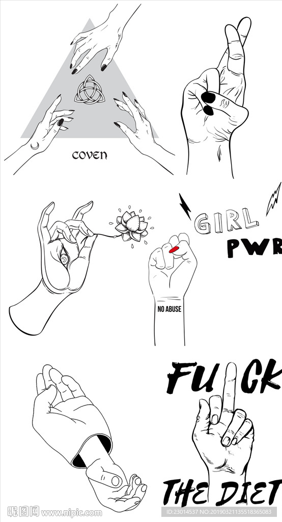 矢量趣味线条手型素材