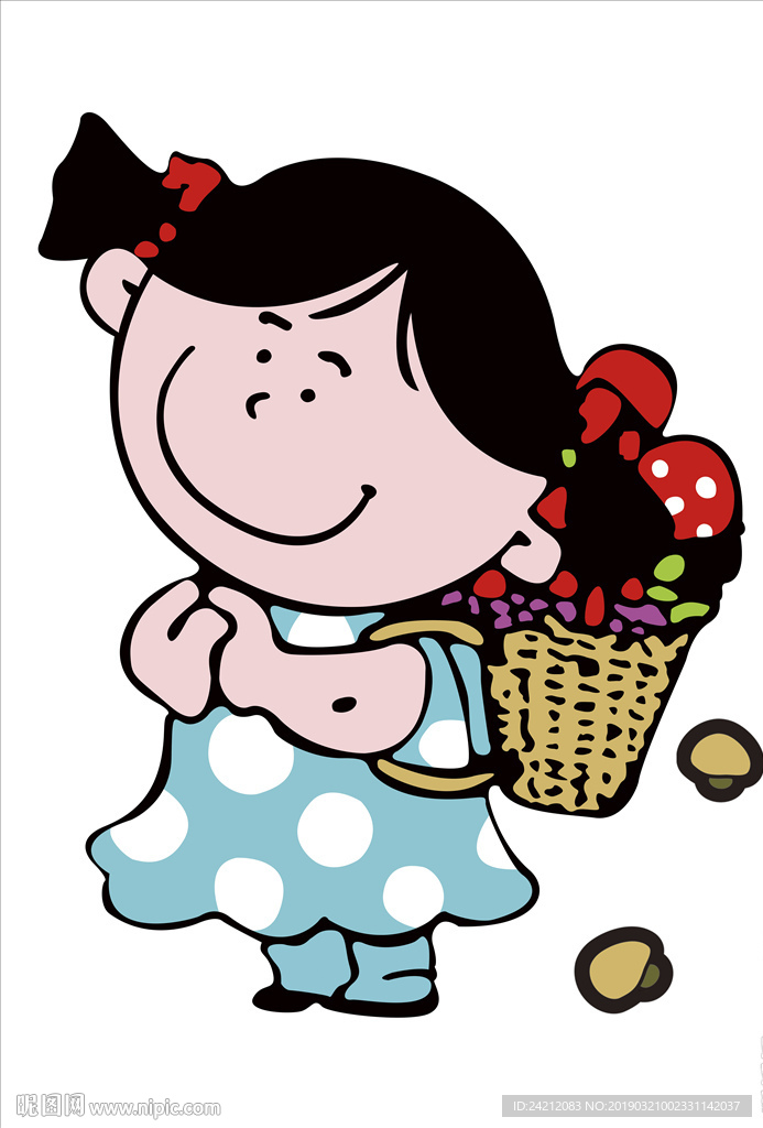 采蘑菇的小姑娘 背篓女孩 卡通