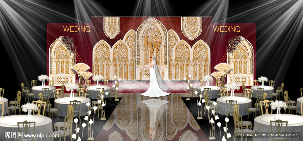 红色土豪金婚礼迎宾区