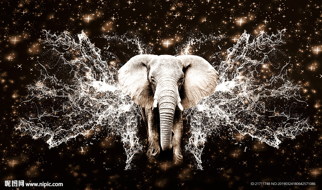 梦幻星空水纹大象电视背景墙