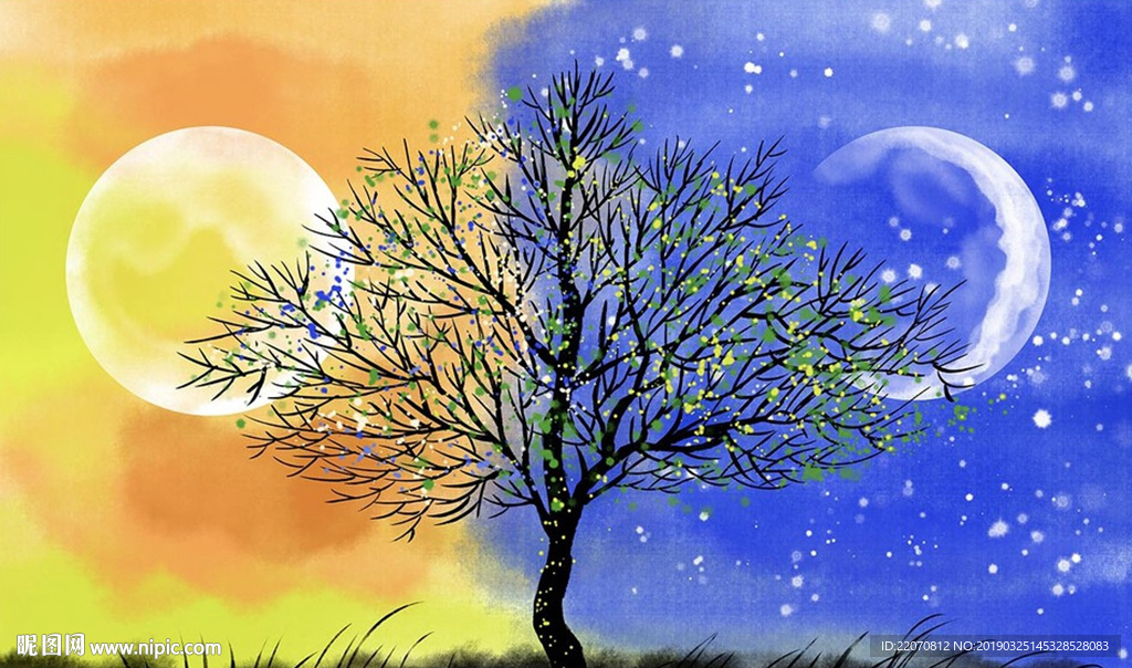 现代手绘抽象生命树油画背景墙