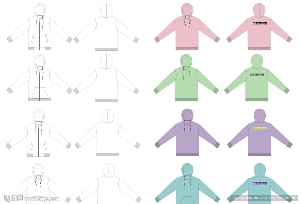 男装长袖卫衣款式图CDR矢量图